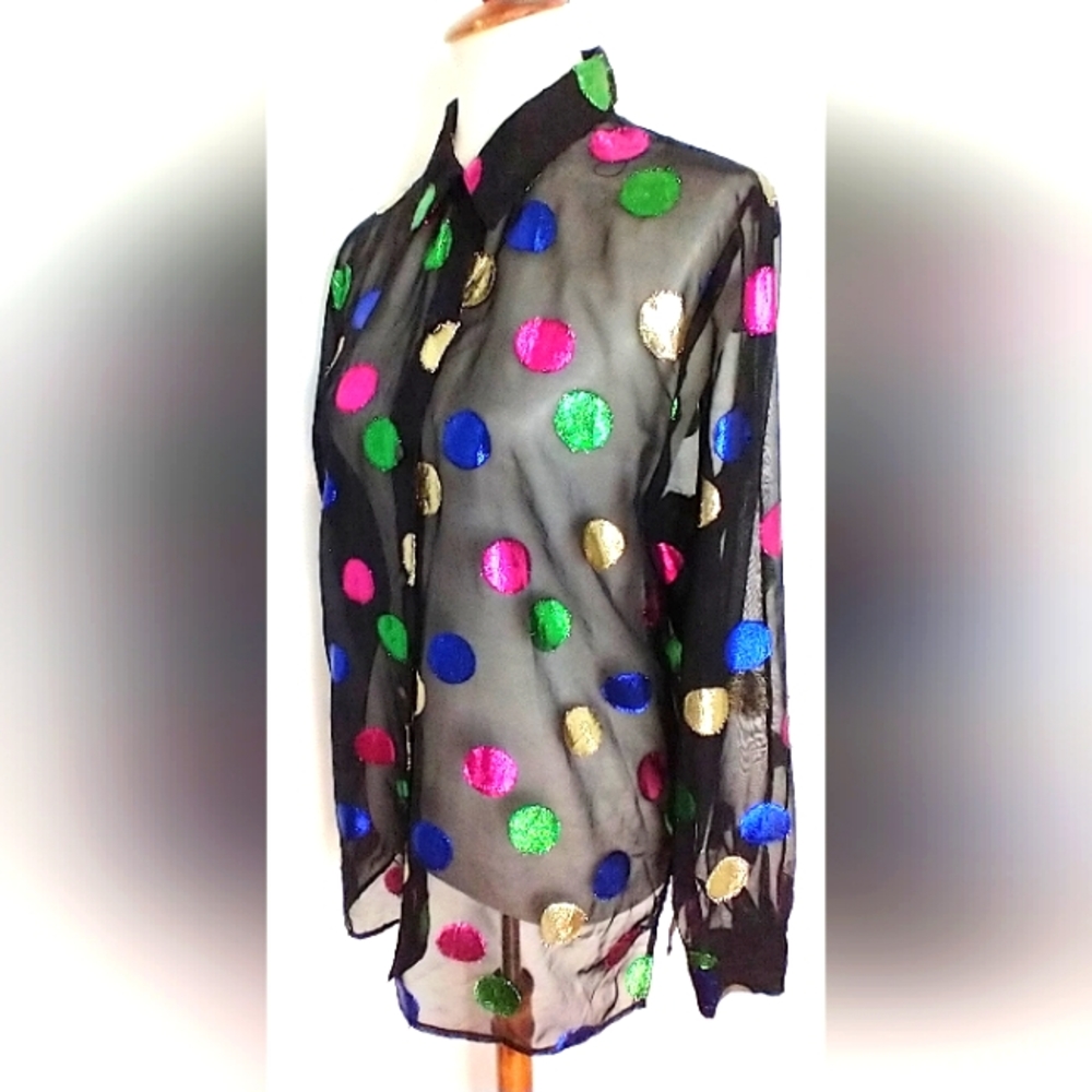 VINTAGE SHEER METALLIC POLKADOT BLOUSE